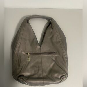 Latique Faux Leather Hobo Shoulder Bag Grey Gold
